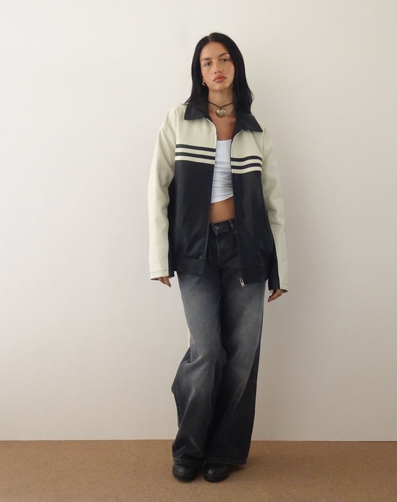 Motel Rocks Calista Lederjacke Damen Schwarz Weiß | ZDD5315ZJ