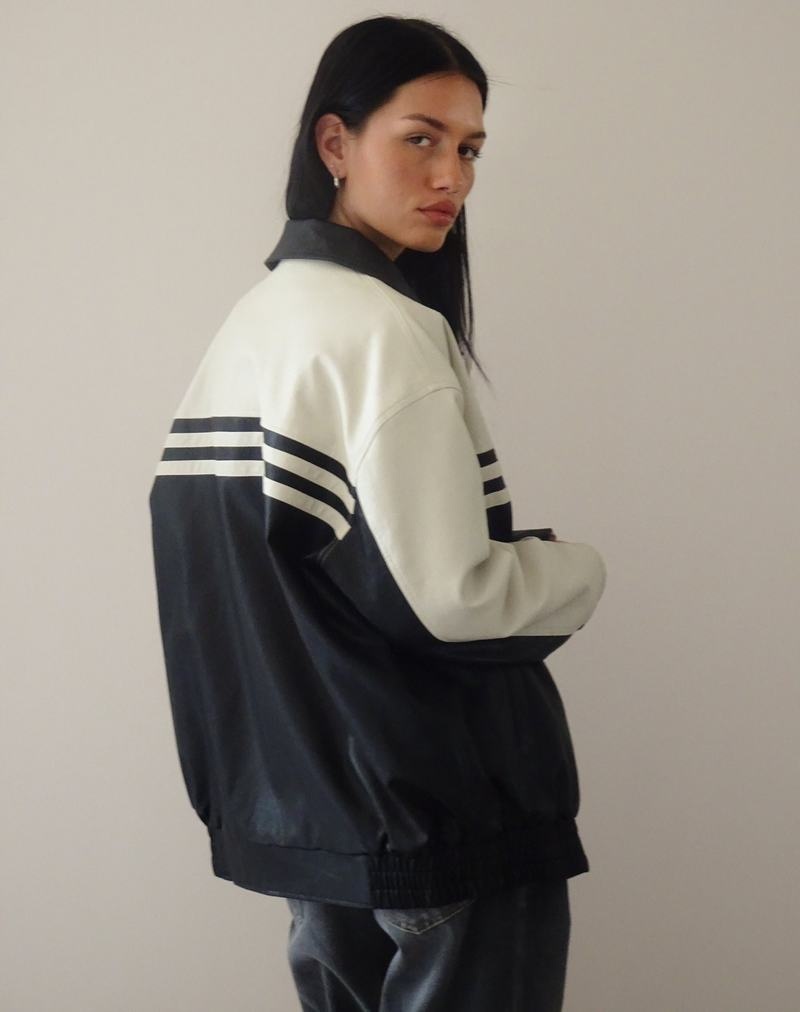 Motel Rocks Calista Lederjacke Damen Schwarz Weiß | ZDD5315ZJ