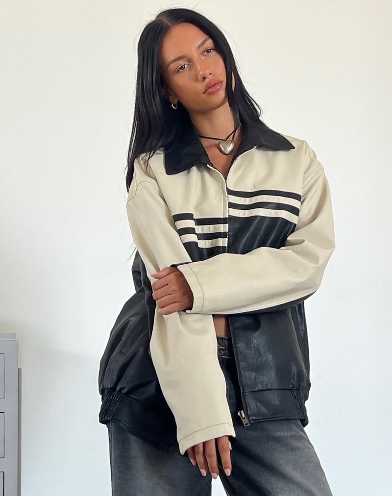 Motel Rocks Calista Lederjacke Damen Schwarz Weiß | ZDD5315ZJ