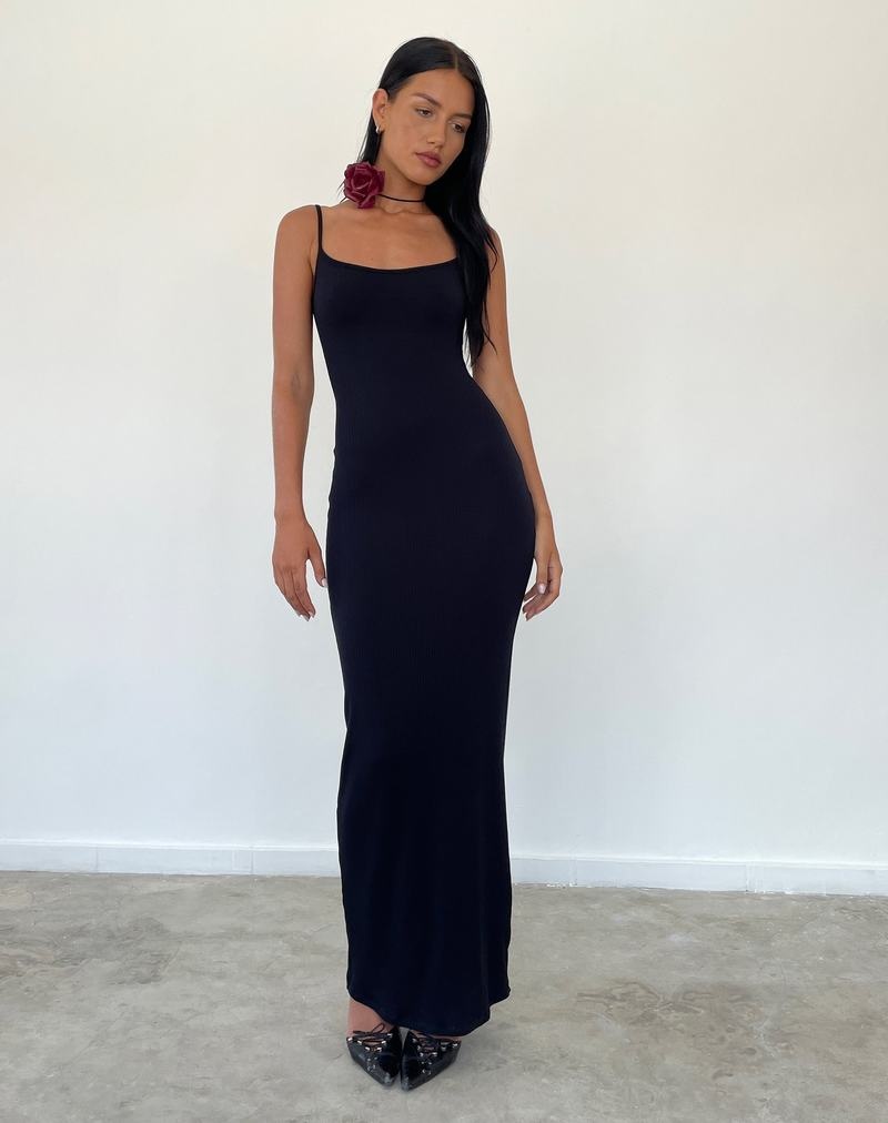 Motel Rocks Cantha Riemchen Maxikleid Damen Schwarz | CUI8459IB