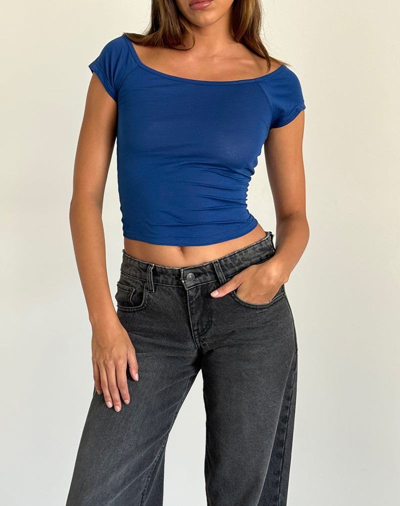 Motel Rocks Charya Off The Shoulder T-shirts Damen Blau | KZA5488OU