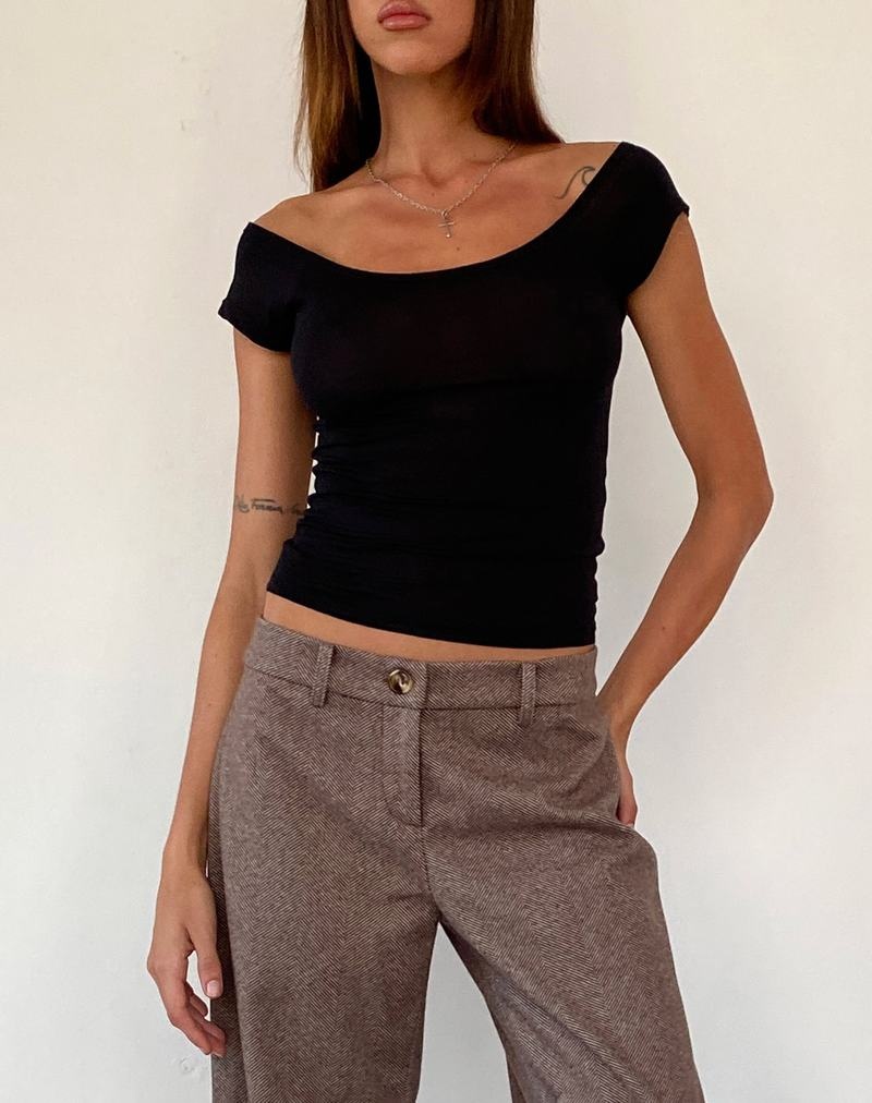 Motel Rocks Charya Off The Shoulder T-shirts Damen Schwarz | IVR7692ZB