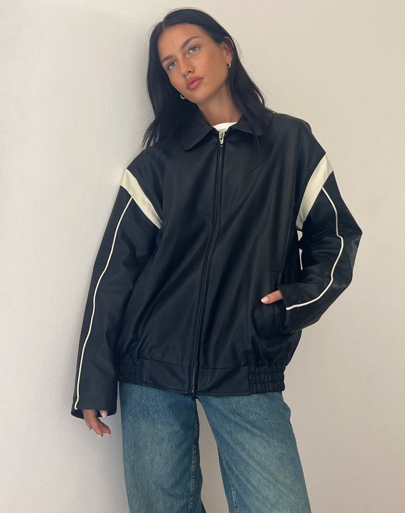 Motel Rocks Corvina Pu Lederjacke Damen Schwarz Weiß | VJU668VI