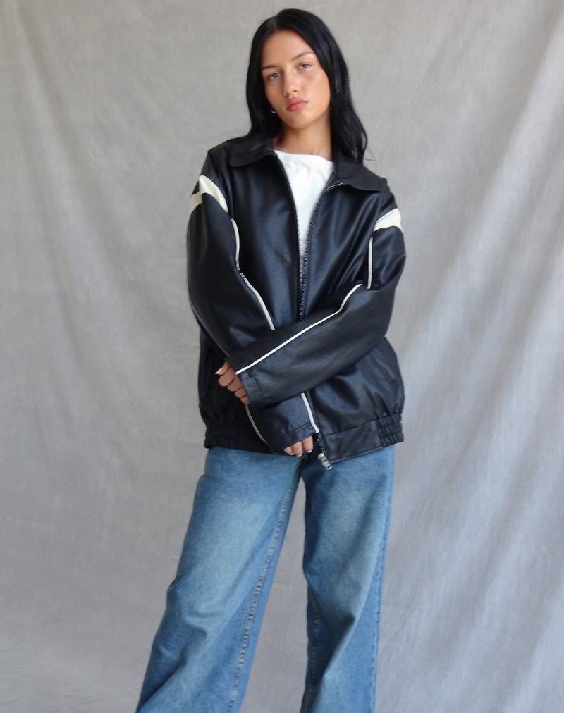 Motel Rocks Corvina Pu Lederjacke Damen Schwarz Weiß | VJU668VI
