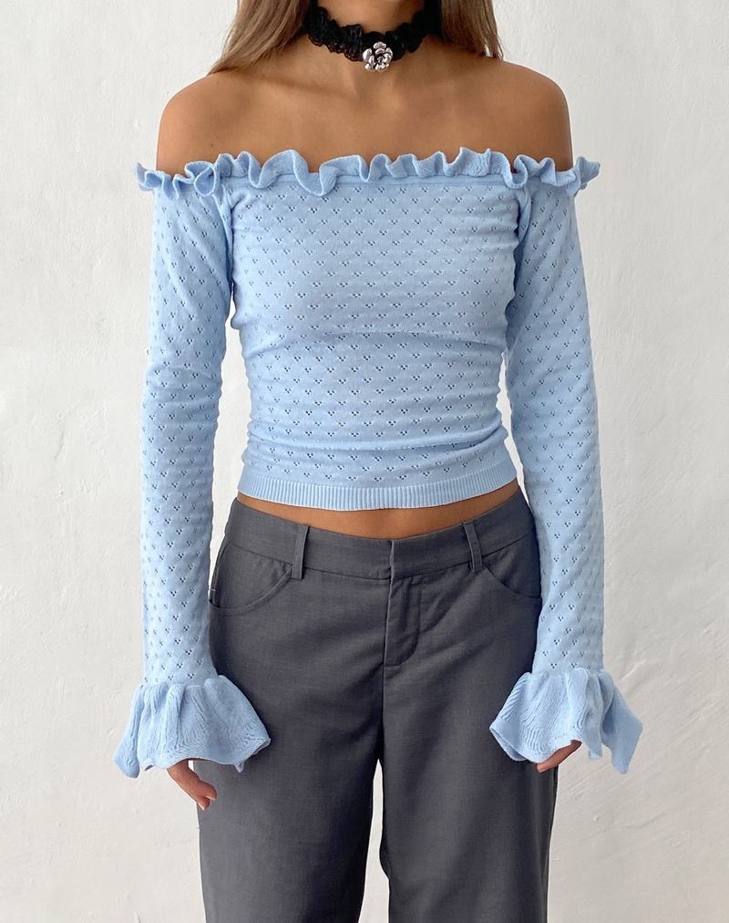 Motel Rocks Delaney Gestrickt Frill Bardot T-shirts Damen Blau | UIN109EW