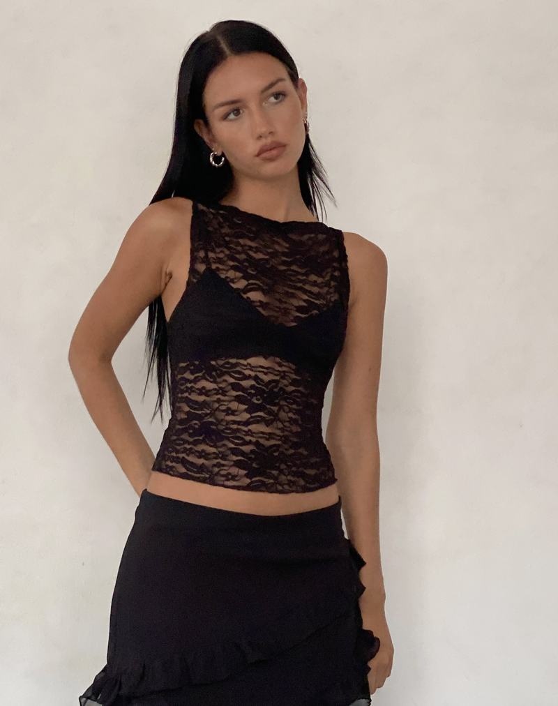 Motel Rocks Dwira Spitze Top Weste Damen Schwarz | ZWQ5964DA