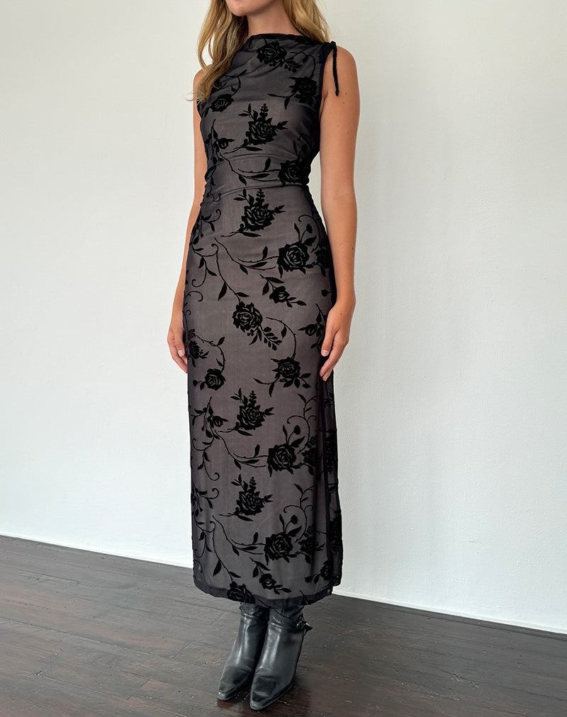 Motel Rocks Estoria Midi-kleid Damen Schwarz Rosa | BKE3560IM