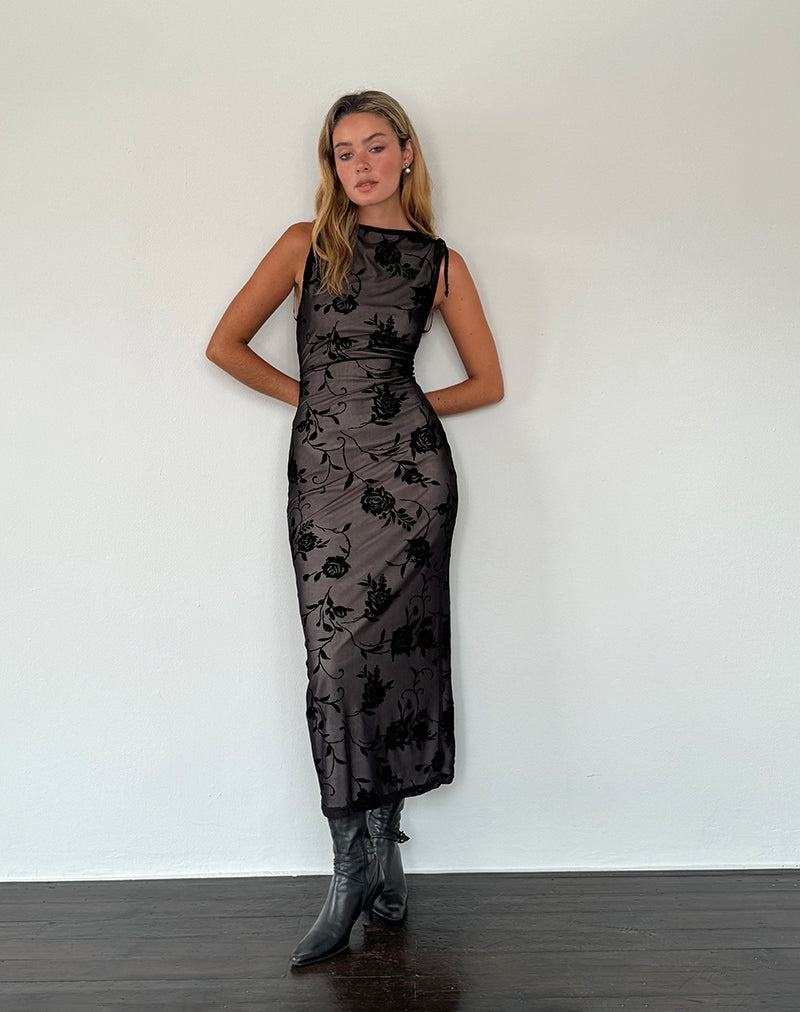 Motel Rocks Estoria Midi-kleid Damen Schwarz Rosa | BKE3560IM