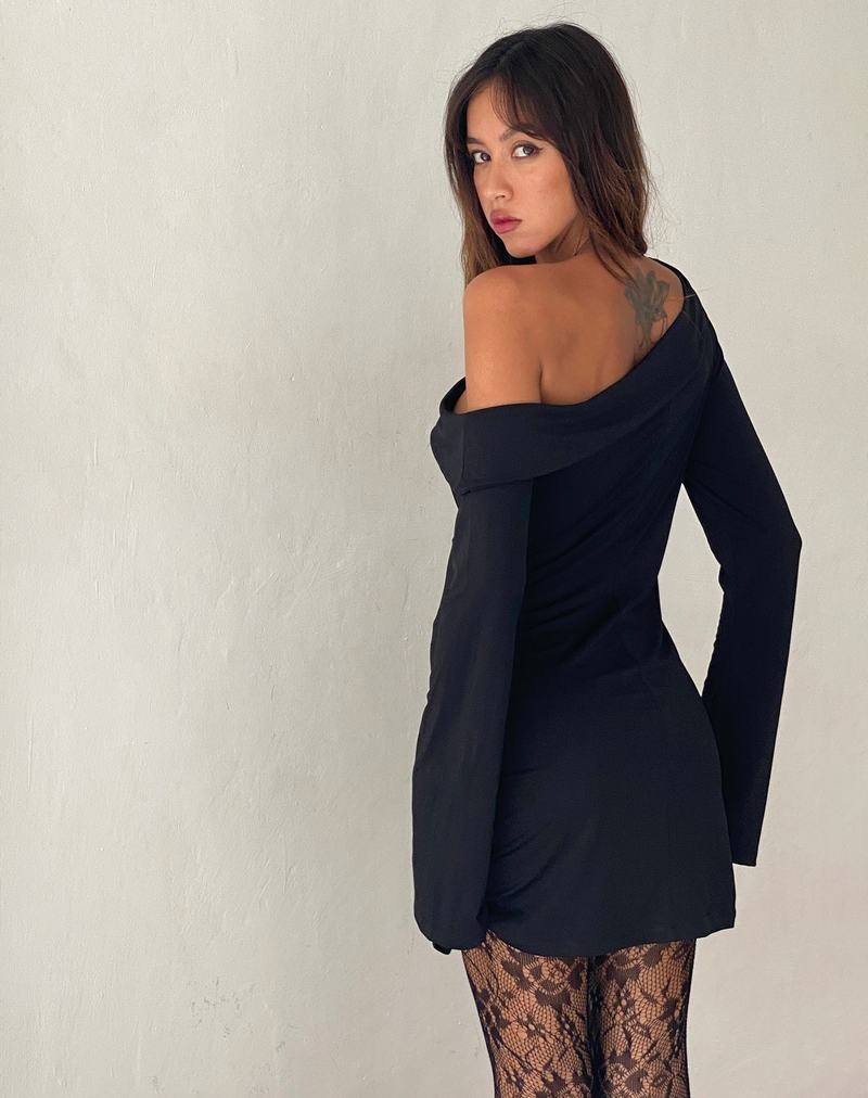 Motel Rocks Fliss Asymmetric Minikleid Damen Schwarz | FXZ8786UO