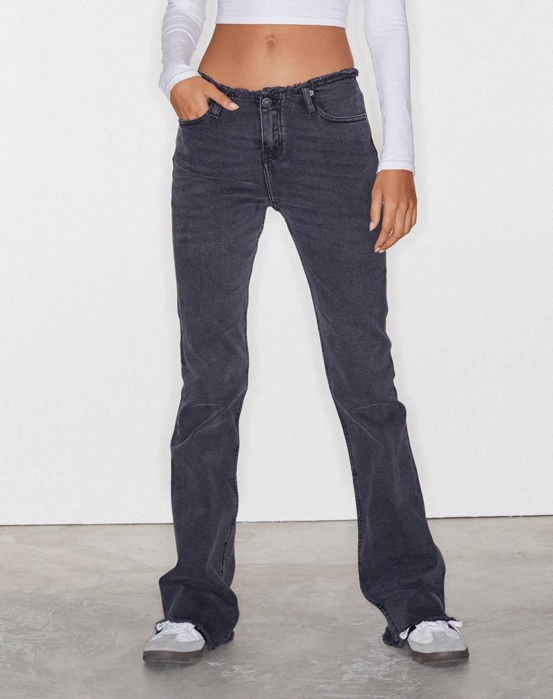 Motel Rocks Frayed Low Rise Jeans Damen Schwarz | YUQ3944FR