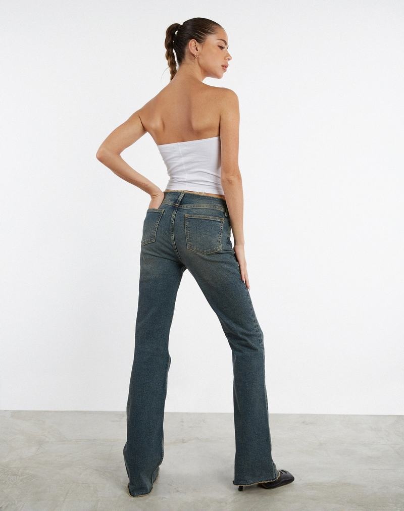 Motel Rocks Frayed Low Rise Jeans Damen Braun Blau | CZI1146ZJ