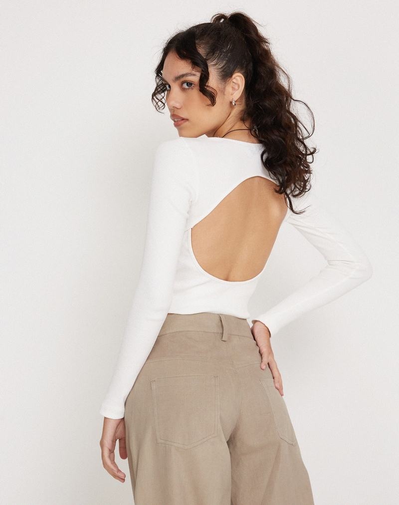 Motel Rocks Gelbon Open Back Long Sleeve T-shirts Damen Weiß | AQH9132DS