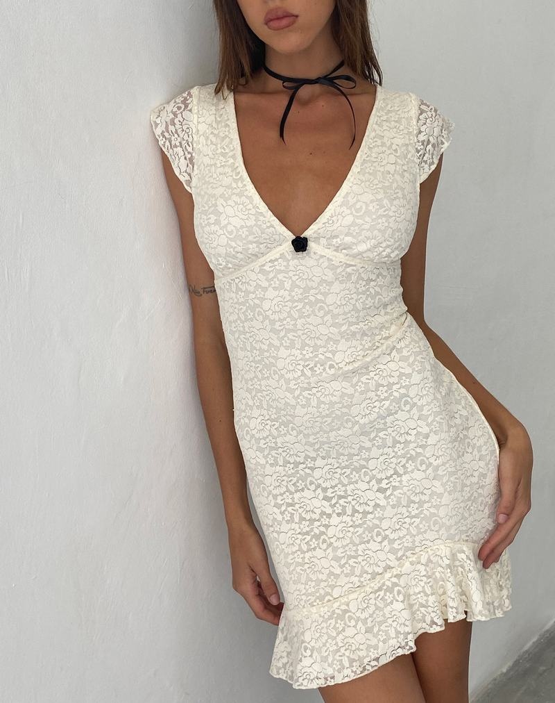Motel Rocks Ginevra Frill Hem Minikleid Damen Weiß | GUI4588BW