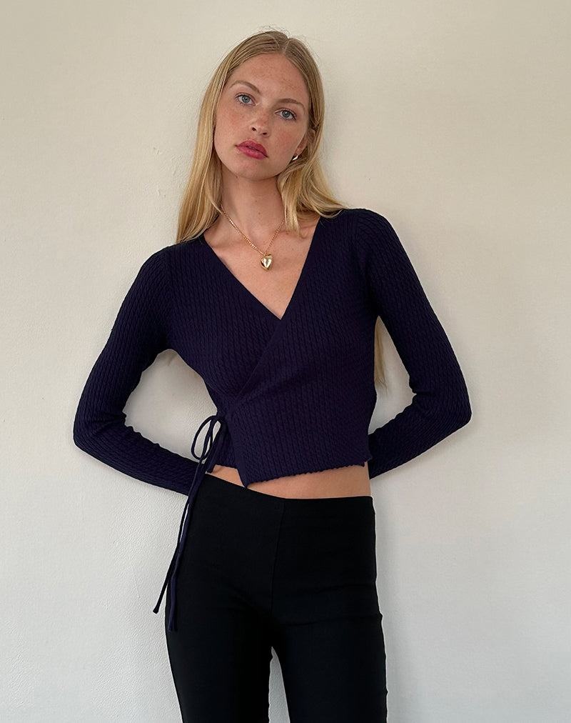 Motel Rocks Gisela Gestrickt Wrap Strickjacke Damen Blau | SYS969KF