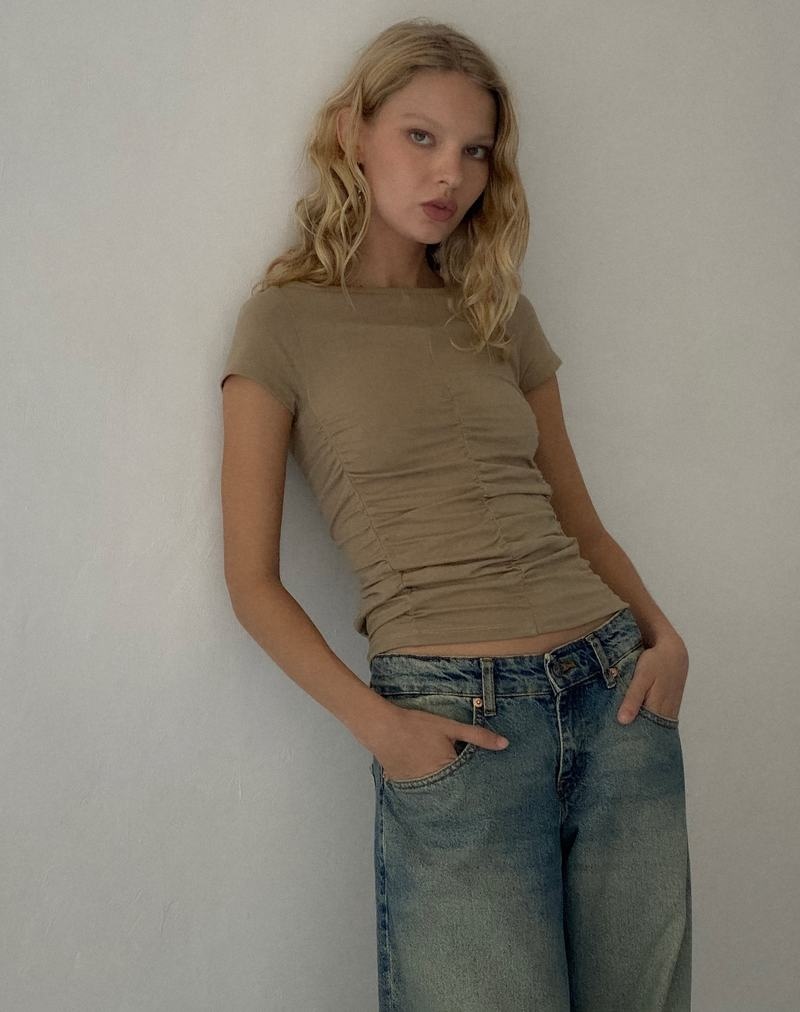 Motel Rocks Gryae Ruched Front Top T-shirts Damen Braun | TYT9921AA