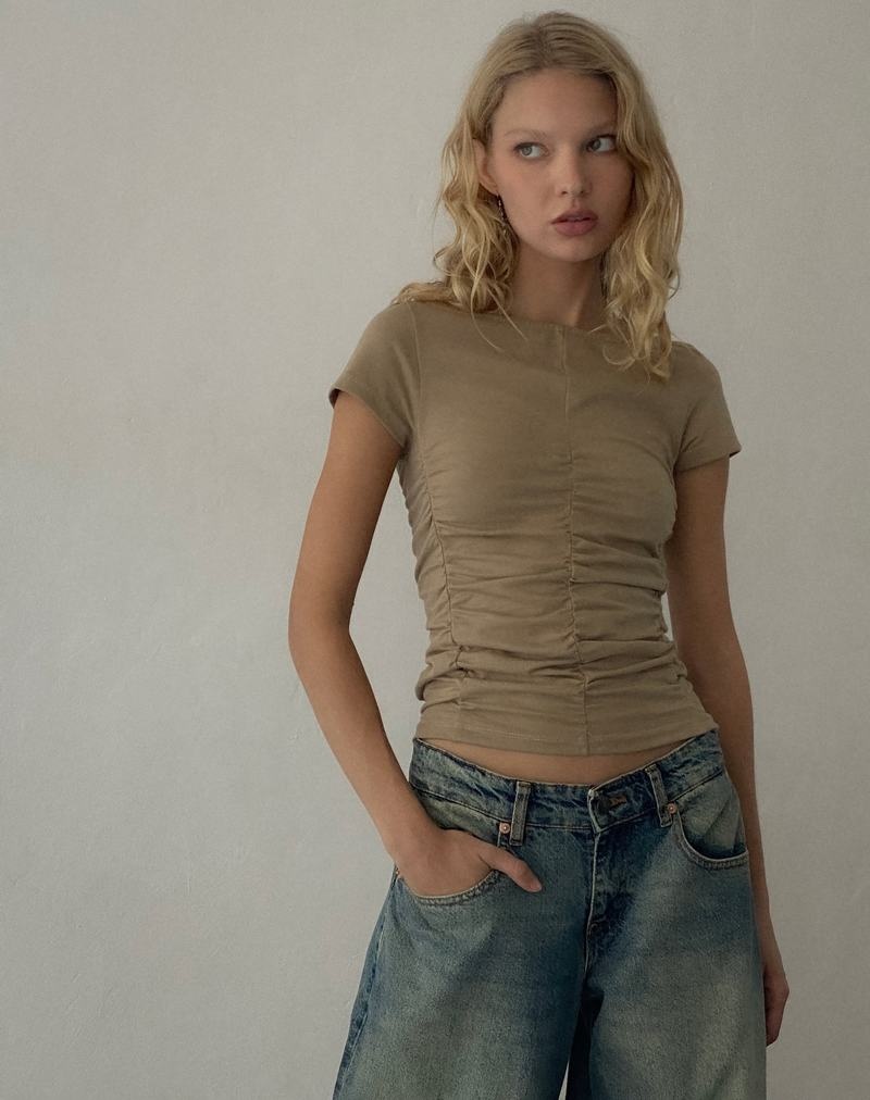 Motel Rocks Gryae Ruched Front Top T-shirts Damen Braun | TYT9921AA