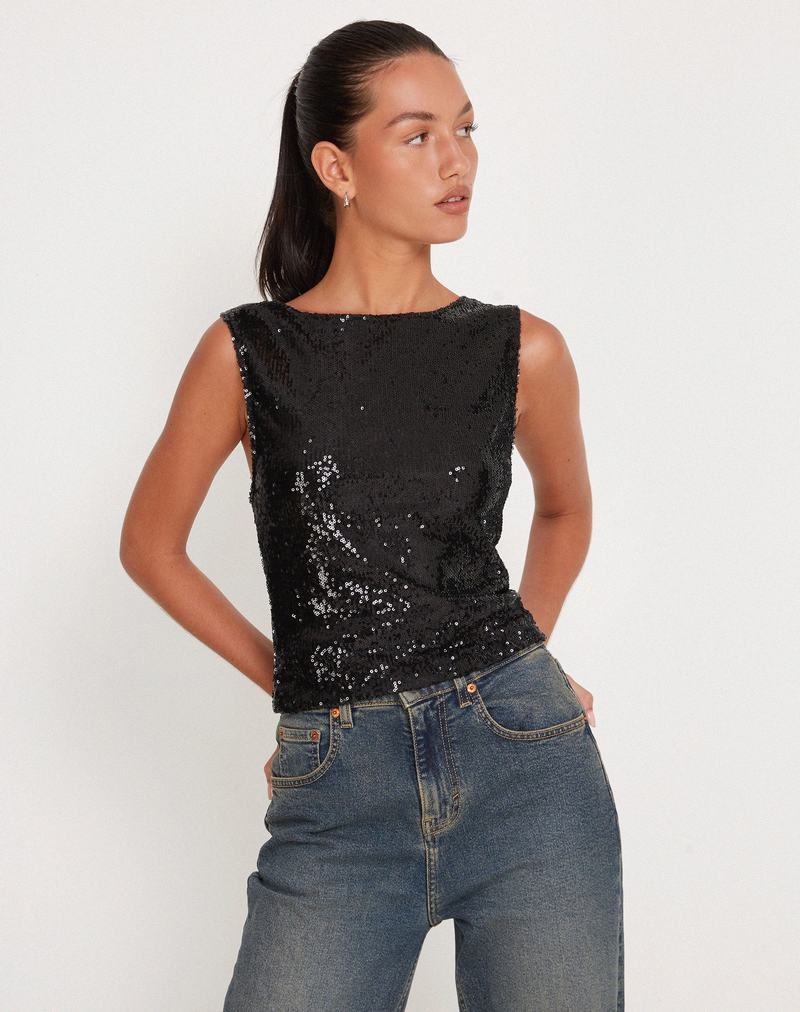 Motel Rocks Hala Crop Top Weste Damen Schwarz | GXA1322AS