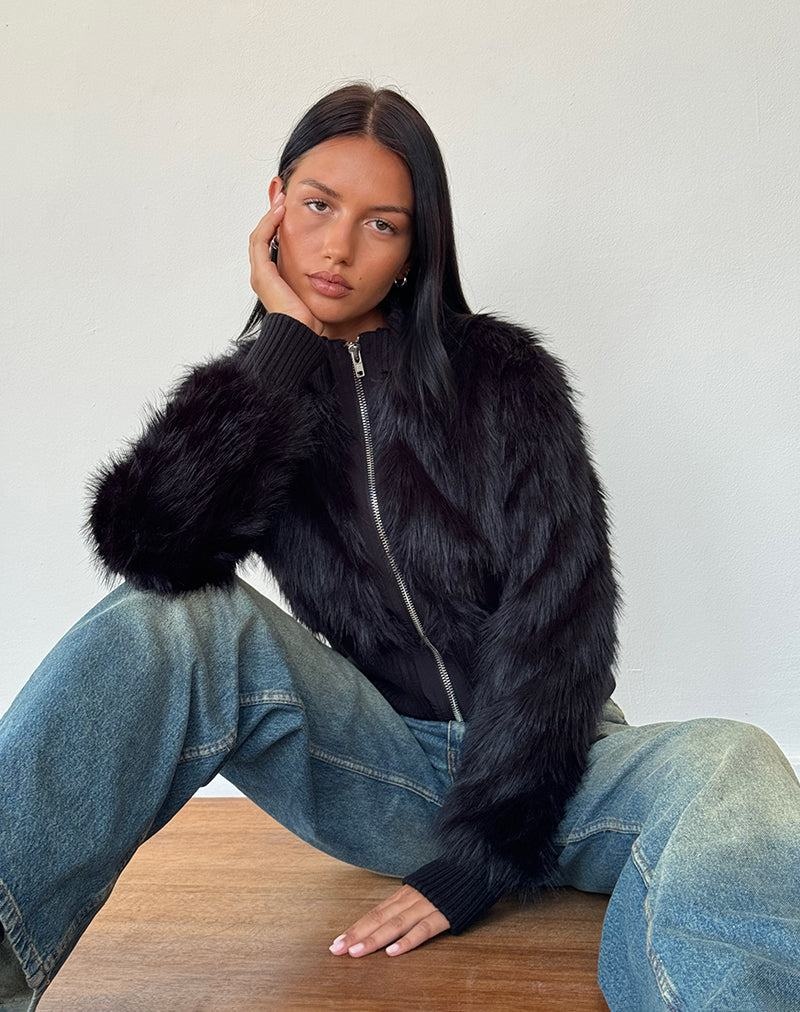 Motel Rocks Homari Shaggy Faux Fur Jacken Damen Schwarz | KDB1177VI