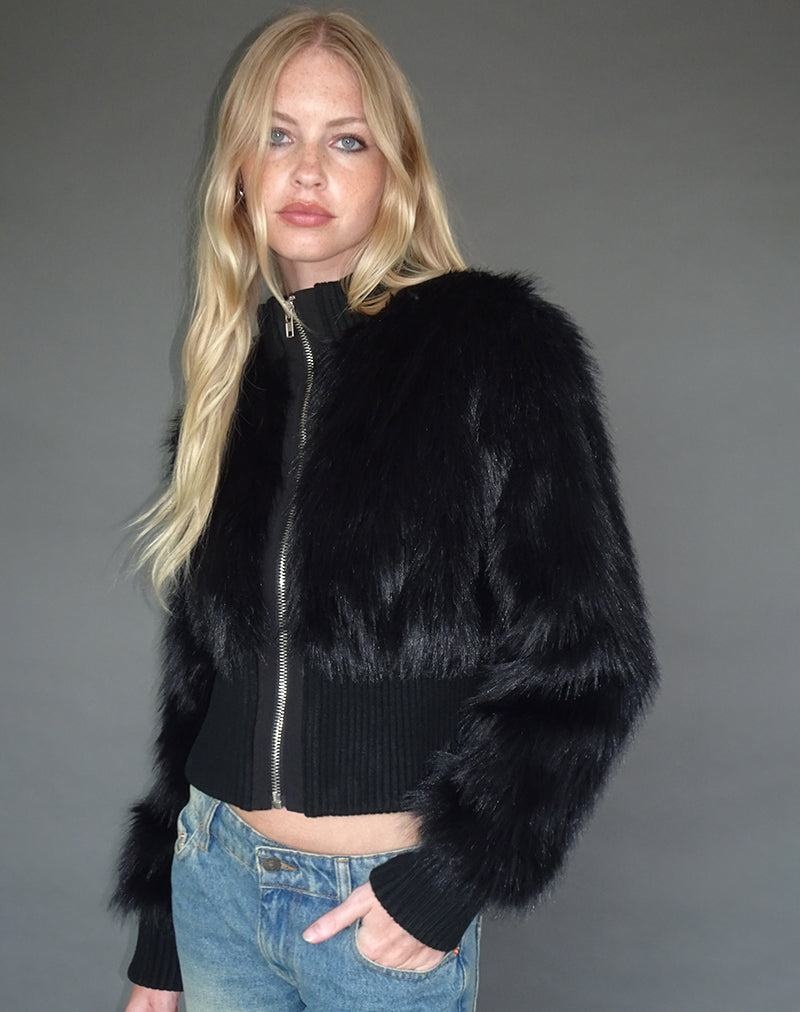 Motel Rocks Homari Shaggy Faux Fur Jacken Damen Schwarz | KDB1177VI