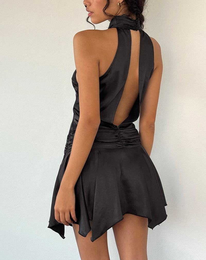 Motel Rocks Hydri Satin Halterneck Minikleid Damen Schwarz | INK7025EY