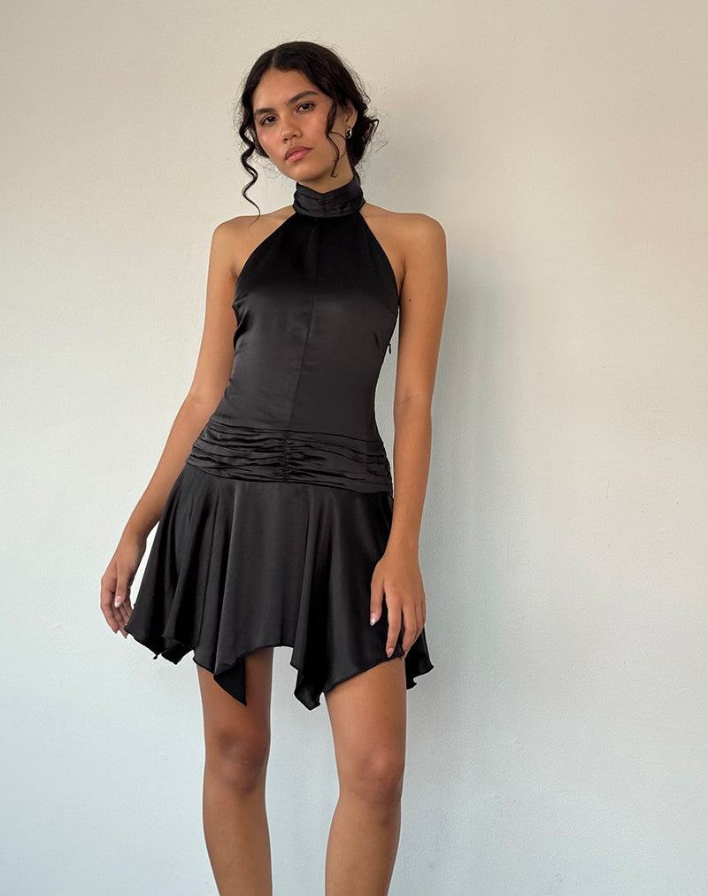 Motel Rocks Hydri Satin Halterneck Minikleid Damen Schwarz | INK7025EY