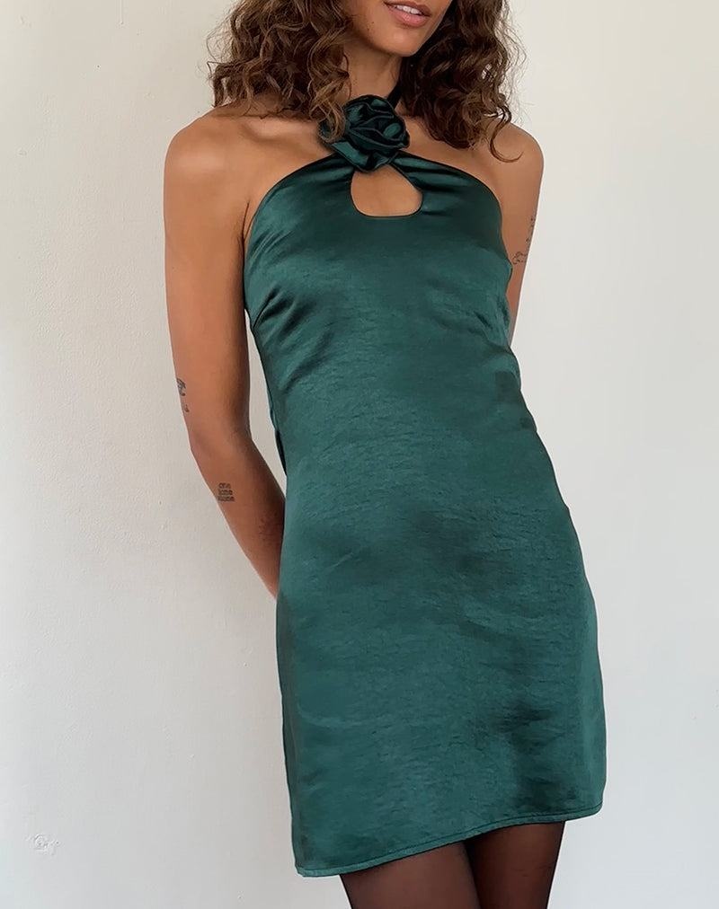 Motel Rocks Isolda Satin Halterneck Minikleid Damen Grün | DXF919CY