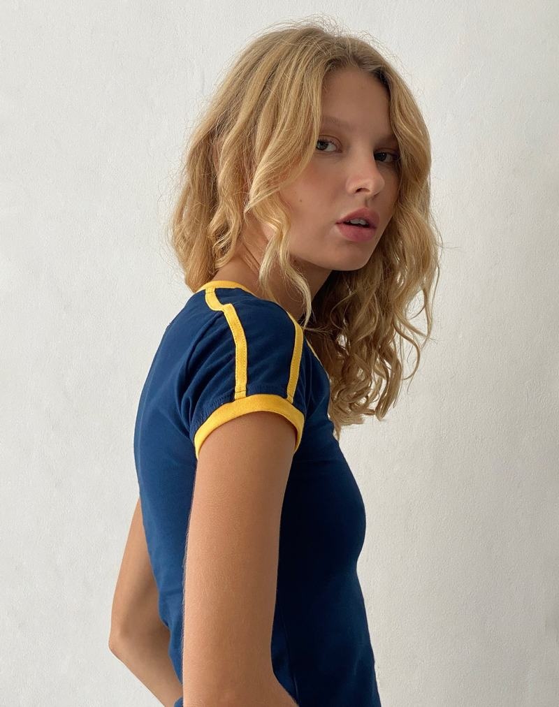Motel Rocks Izolde Baby Tee T-shirts Damen Navy Gelb | NYT5517CE