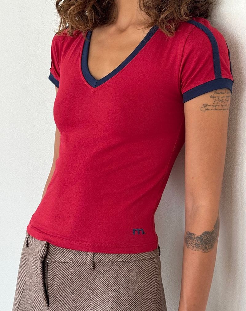 Motel Rocks Izolde Baby Tee T-shirts Damen Rot Navy | PRG103TR