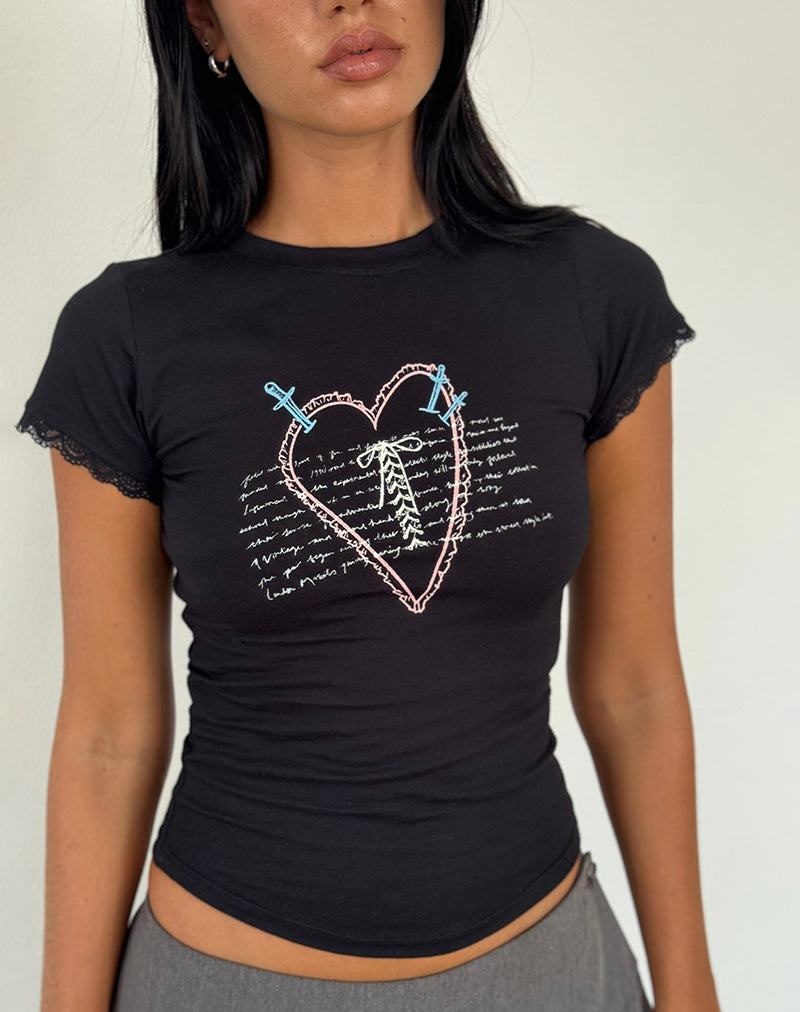 Motel Rocks Izzy Spitze Trim Tee T-shirts Damen Schwarz | LXM553VF