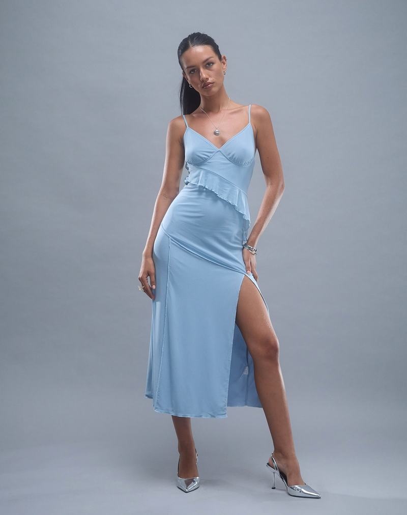 Motel Rocks Jacy Ruffle Midi-kleid Damen Blau | GQH295SK