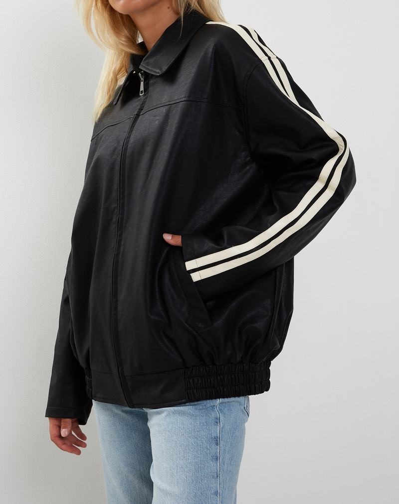 Motel Rocks Javana Zip Up Lederjacke Damen Schwarz Beige | KXY9933GD