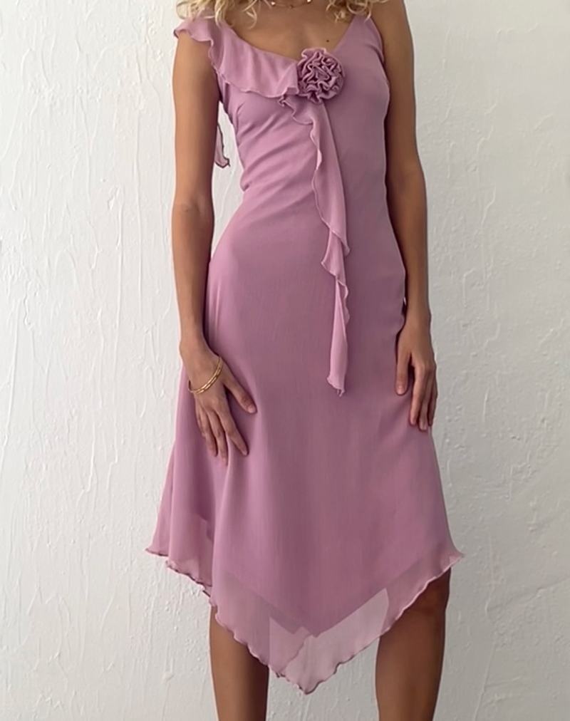 Motel Rocks Jenani Rosette Ruffle Midi-kleid Damen Helllila | UFZ1172PI