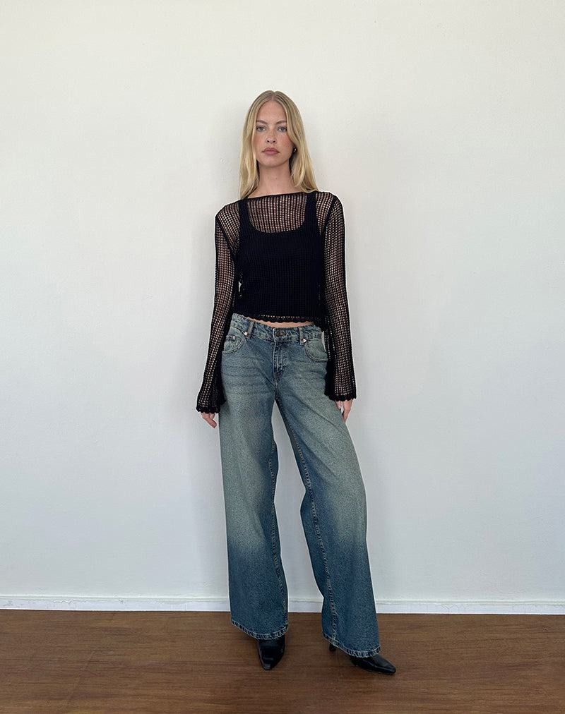 Motel Rocks Jessamyn Open Knit Pullover Damen Schwarz | ZNW9460AU