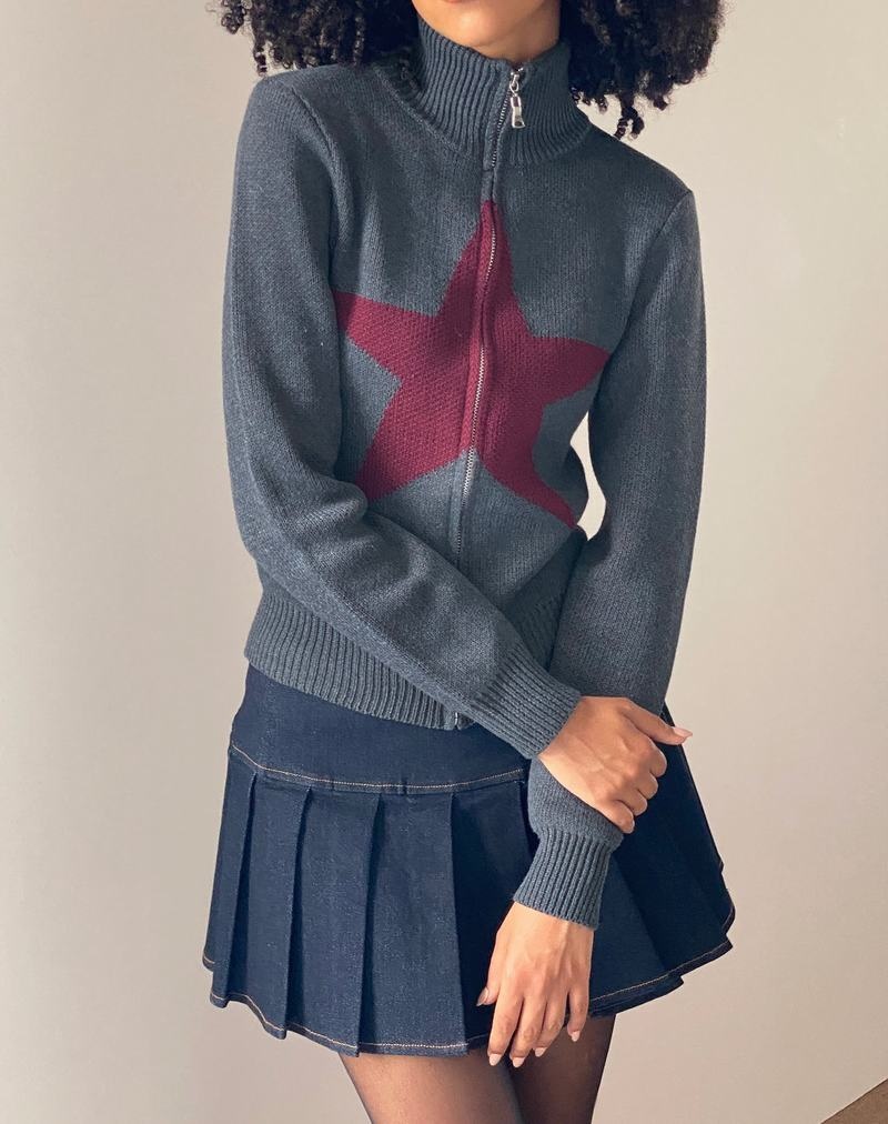 Motel Rocks Jimena Zip Through Strickjacke Damen Grau Rot | SEE7986GN