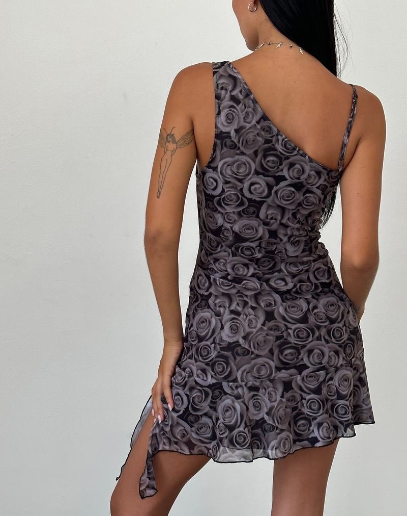 Motel Rocks Joanna Asymmetric Minikleid Damen Schwarz Rosa | VDZ67SW