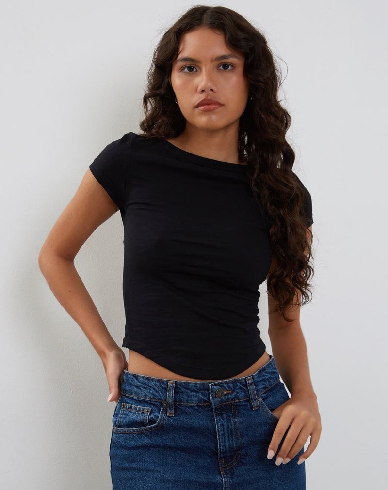 Motel Rocks Jojes Jersey Tee T-shirts Damen Schwarz | KRZ4510WV