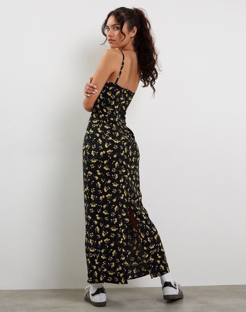 Motel Rocks Kafka Maxikleid Damen Schwarz Gelb | MHY7720TQ