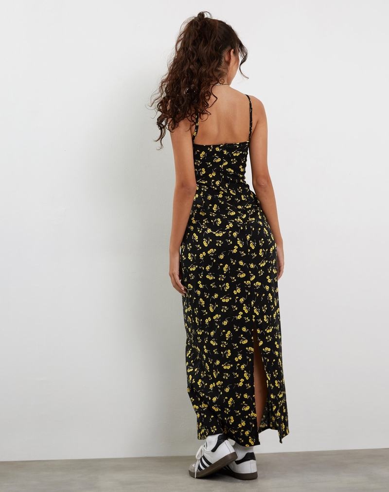 Motel Rocks Kafka Maxikleid Damen Schwarz Gelb | MHY7720TQ