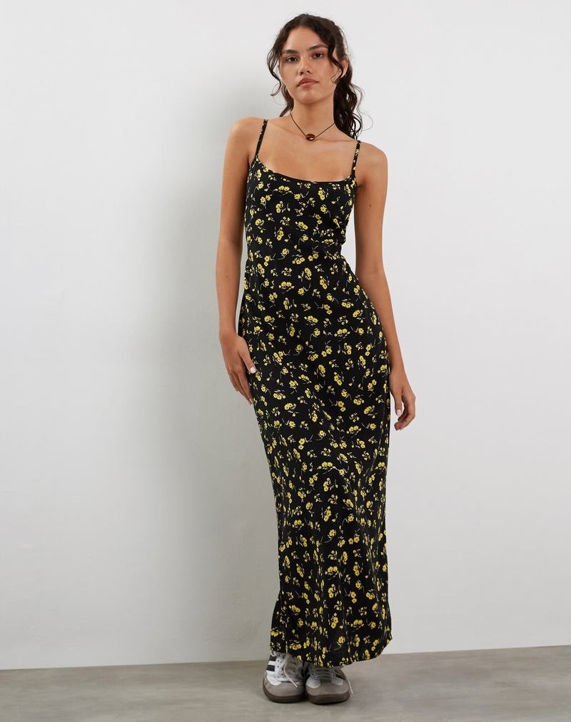 Motel Rocks Kafka Maxikleid Damen Schwarz Gelb | MHY7720TQ