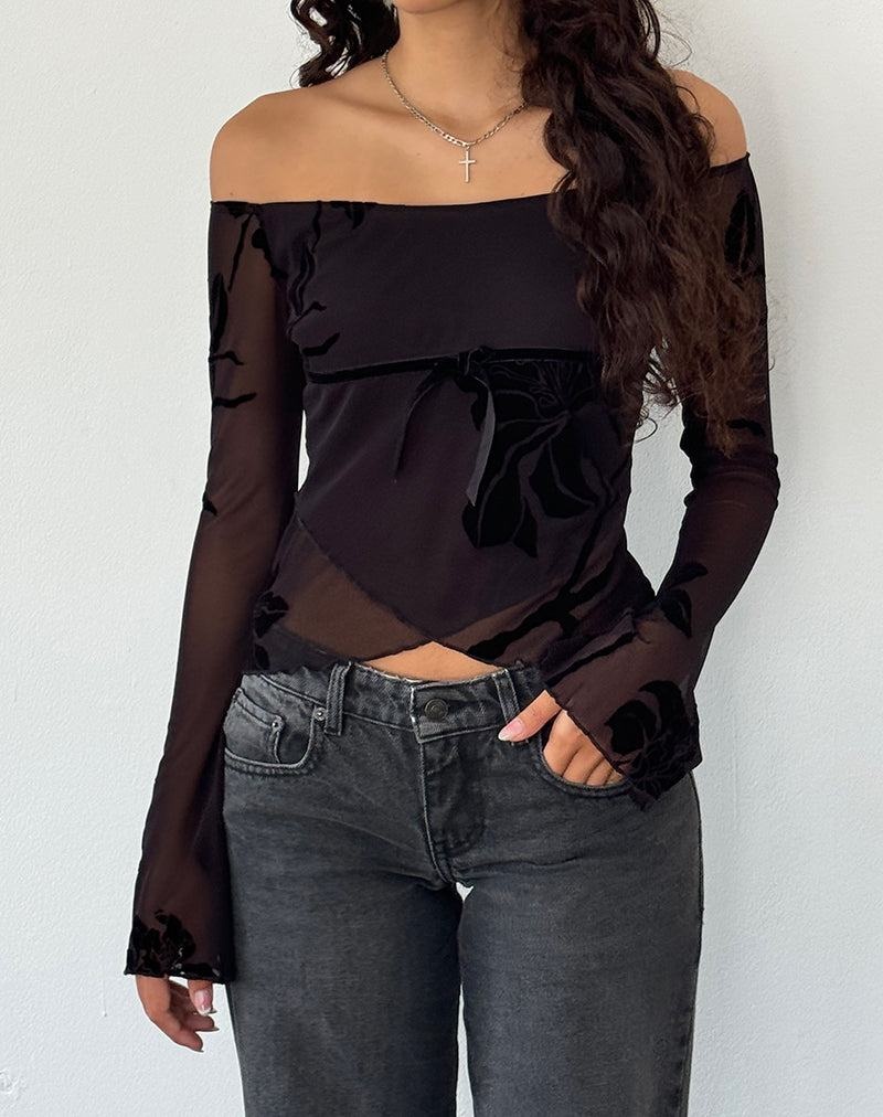 Motel Rocks Kareena Long Sleeve Bardot T-shirts Damen Lila Schwarz | AIQ418NI