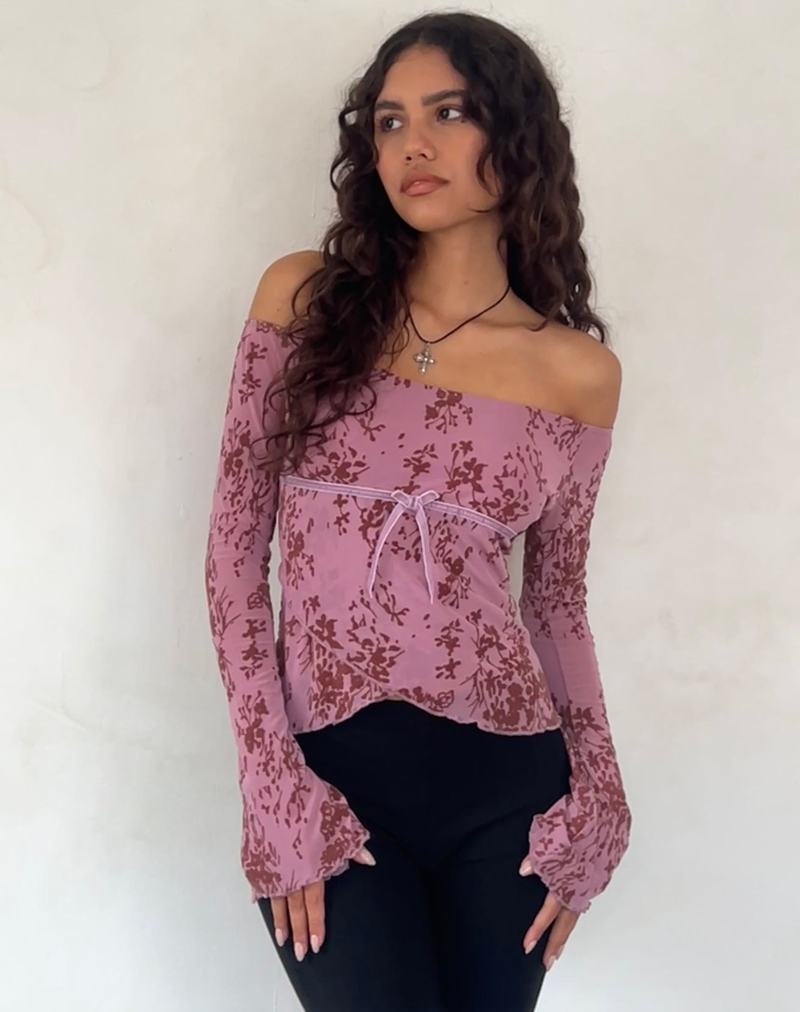 Motel Rocks Kareena Long Sleeve Bardot T-shirts Damen Lila | EDT2353AL