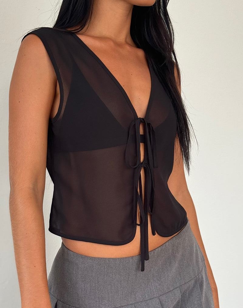 Motel Rocks Kayve Tie Front Top Weste Damen Schwarz | BYY2821IO