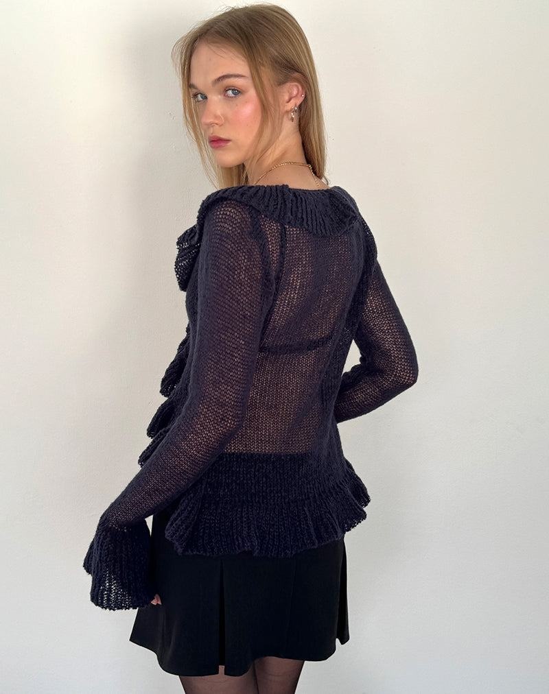 Motel Rocks Kendra Ruffle Strickjacke Damen Navy | NYP6388XC