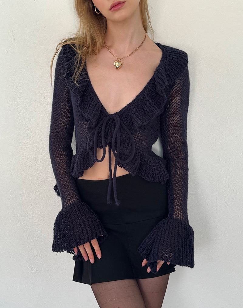 Motel Rocks Kendra Ruffle Strickjacke Damen Navy | NYP6388XC