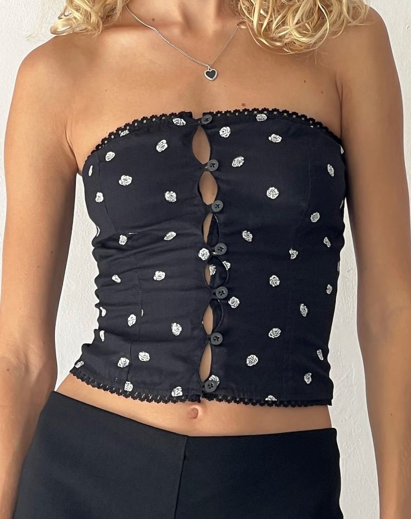 Motel Rocks Lacey Button Front Corset Weste Damen Schwarz Rosa | KIJ3799IL