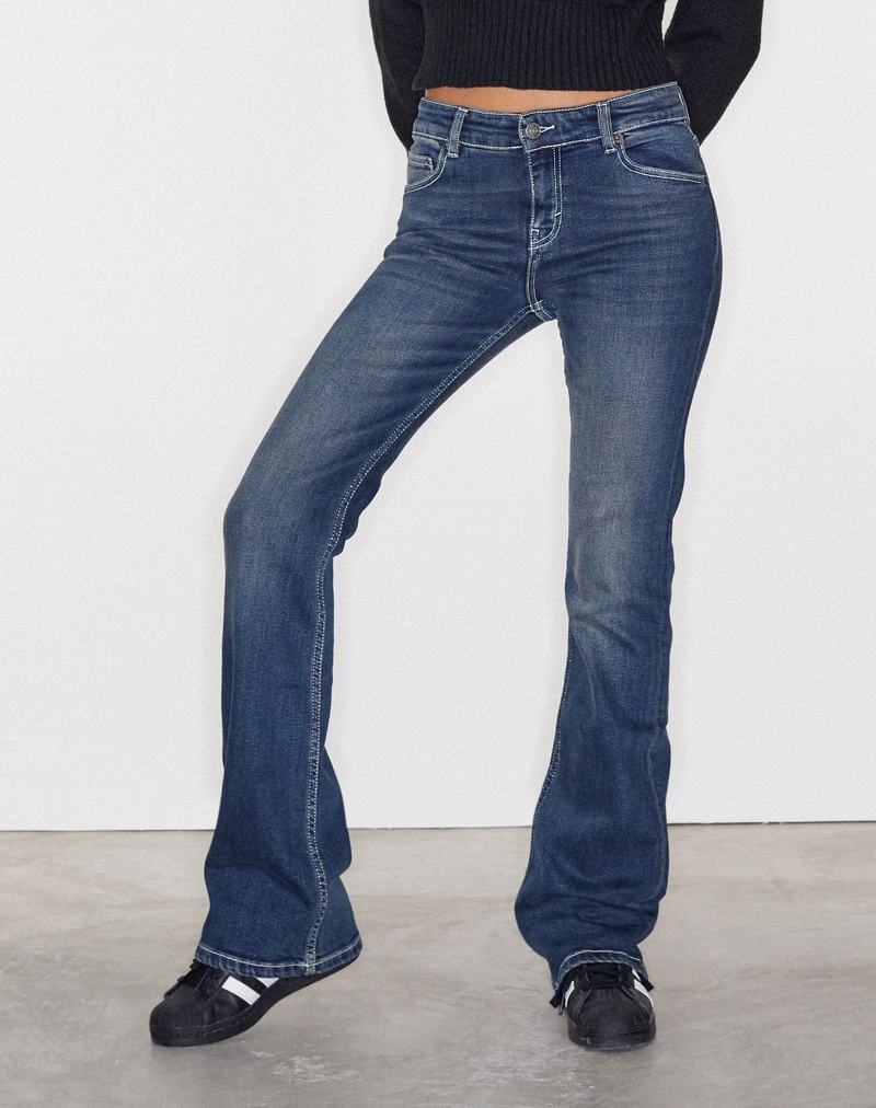 Motel Rocks Low Rise Bootleg Jeans Damen Dunkelblau | YXH1353JX