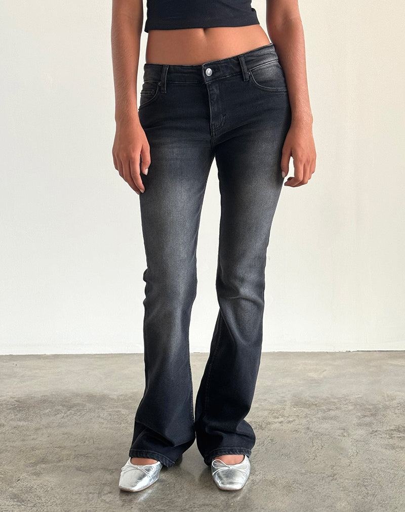 Motel Rocks Low Rise Flared Jeans Damen Schwarz | GZW7245BB