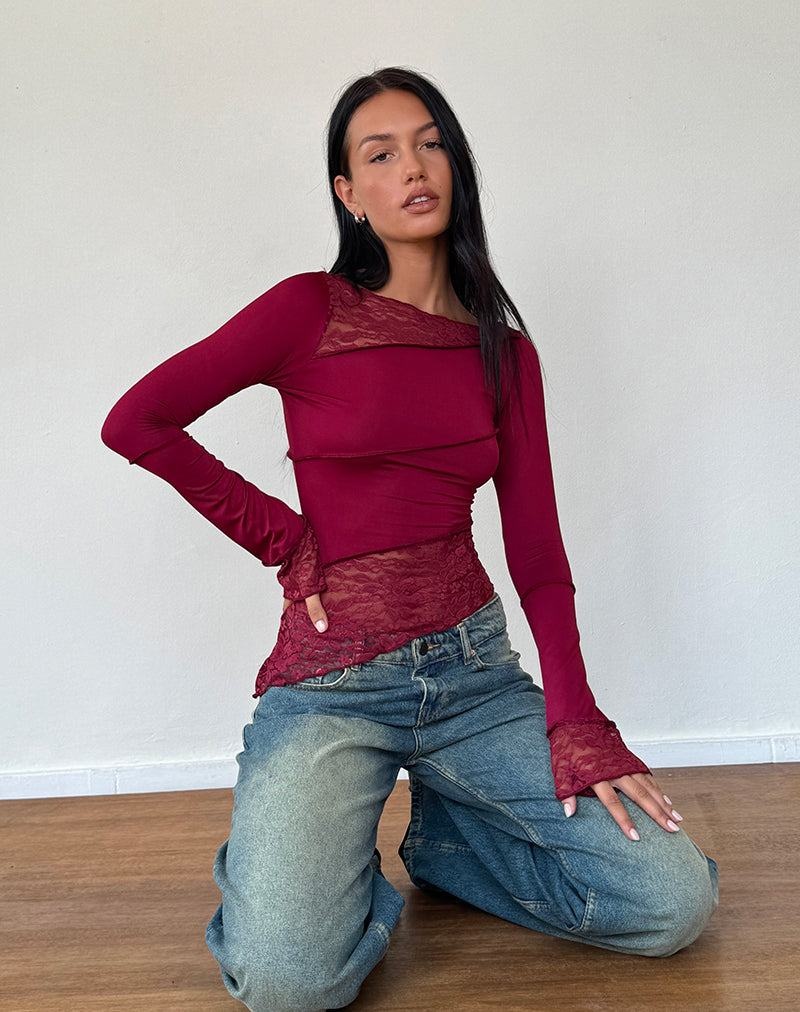 Motel Rocks Lucca Long Sleeve T-shirts Damen Rot | ZMI2038MR
