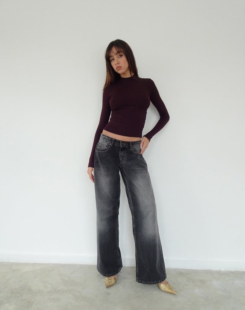 Motel Rocks Mabel High-neck Long Sleeve Gerippt T-shirts Damen Dunkelrot | MEB5129PG