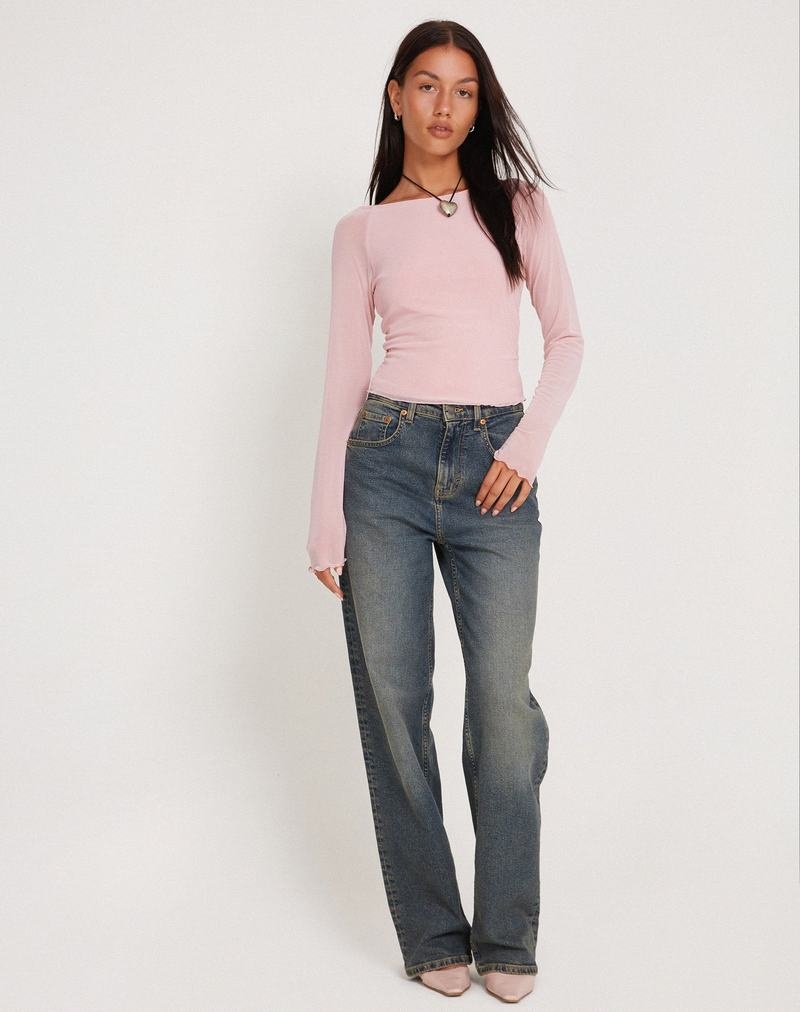 Motel Rocks Mahira Long Sleeve Mesh T-shirts Damen Rosa | TQY8174ET